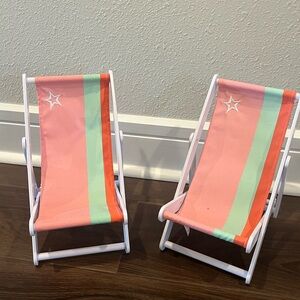 American Girl Pink and Green Doll Beach Chairs